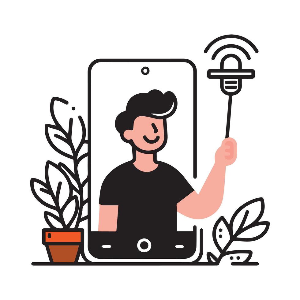 selfie foto línea iconos, teléfono icono vector ilustración