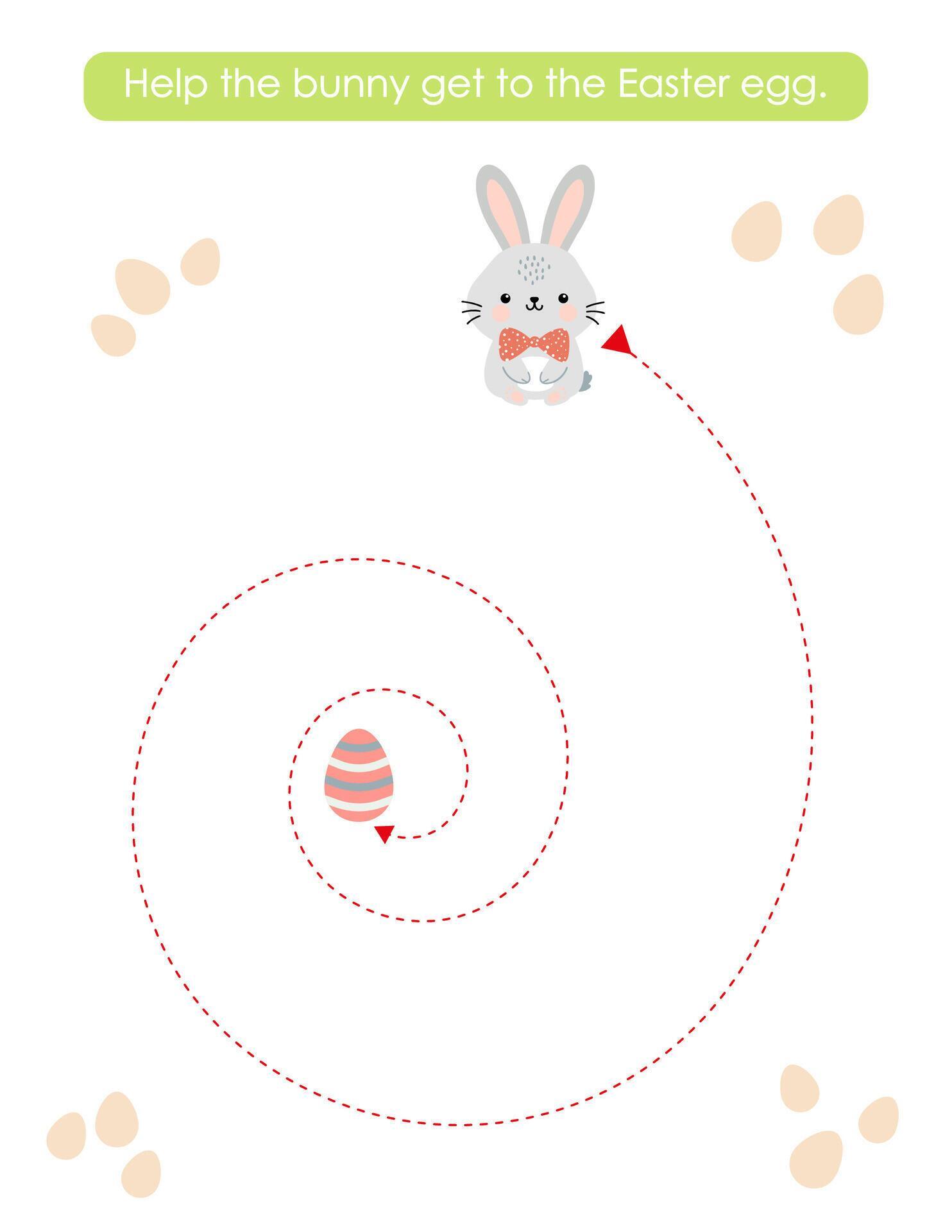 Tracing practice activity with cute bunny and Easter egg. Prewriting