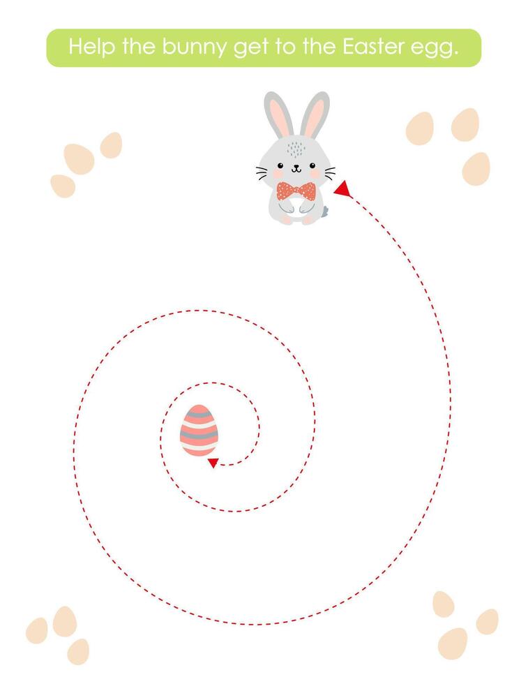Tracing practice activity with cute bunny and Easter egg. Prewriting worksheet for preschool and pre kinder. Easter educational game. Tracing spirals vector