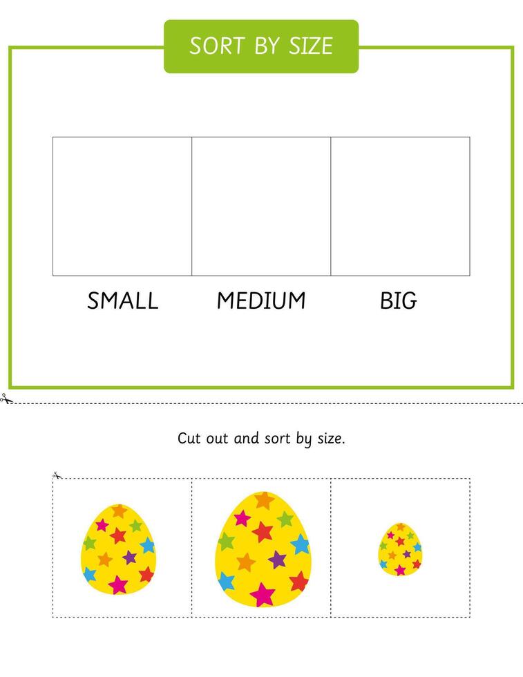 Sort by size activity with Easter eggs. Educational game for preschool and pre kindergarten. Sorting worksheet for school and homeschool vector