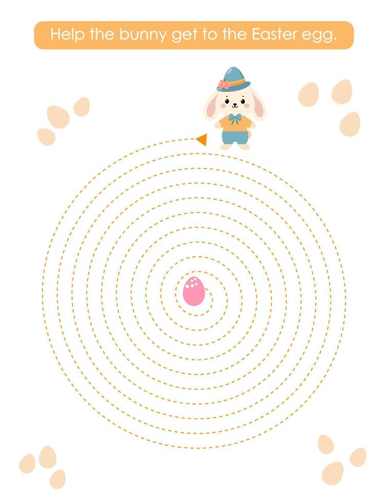Tracing practice activity with cute bunny and Easter egg. Prewriting worksheet for preschool and pre kinder. Easter educational game vector