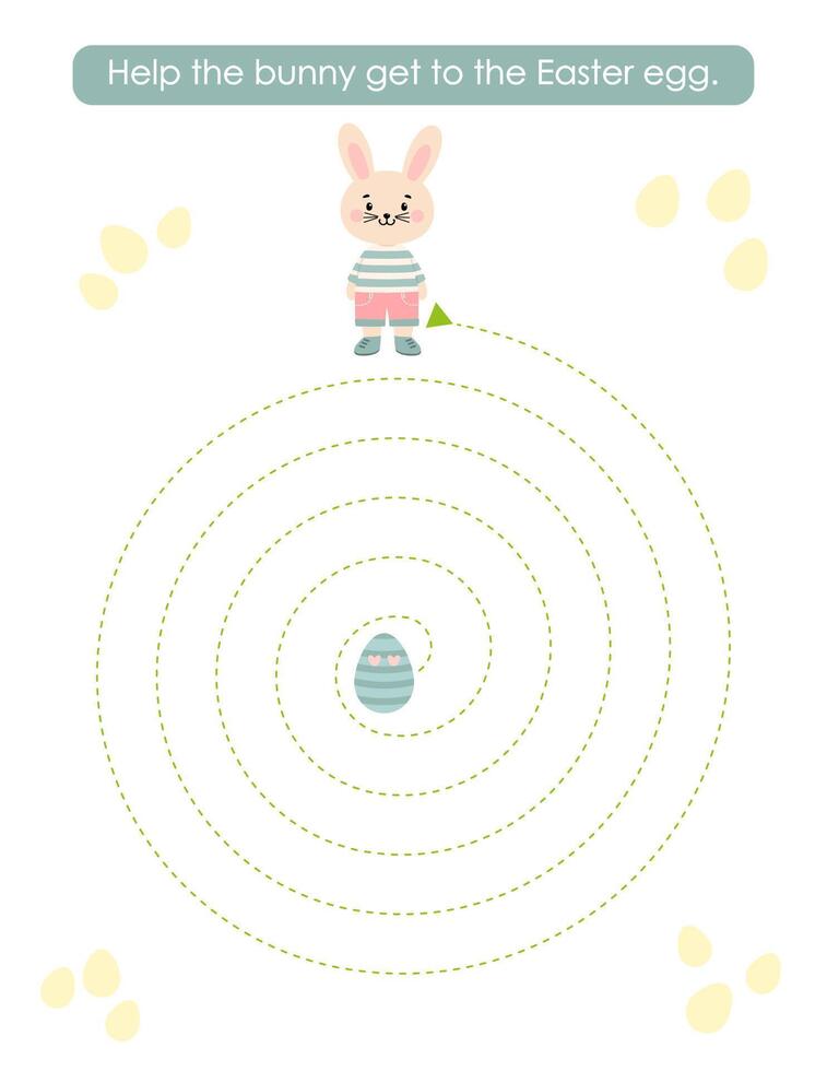 Tracing practice activity with cute bunny and Easter egg. Prewriting worksheet for preschool and pre kinder. Easter educational game. Tracing spirals vector