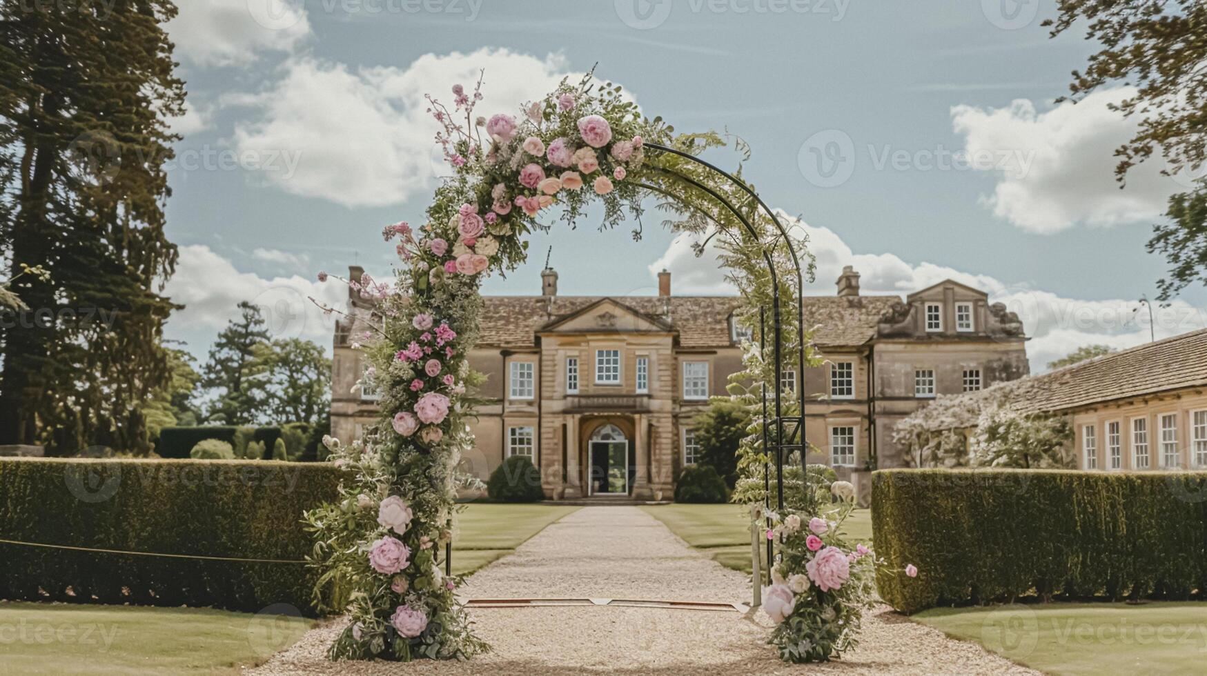 ai generado Boda decoración con peonias, floral decoración y evento celebracion, peonía flores y Boda ceremonia en el jardín, Inglés país estilo foto