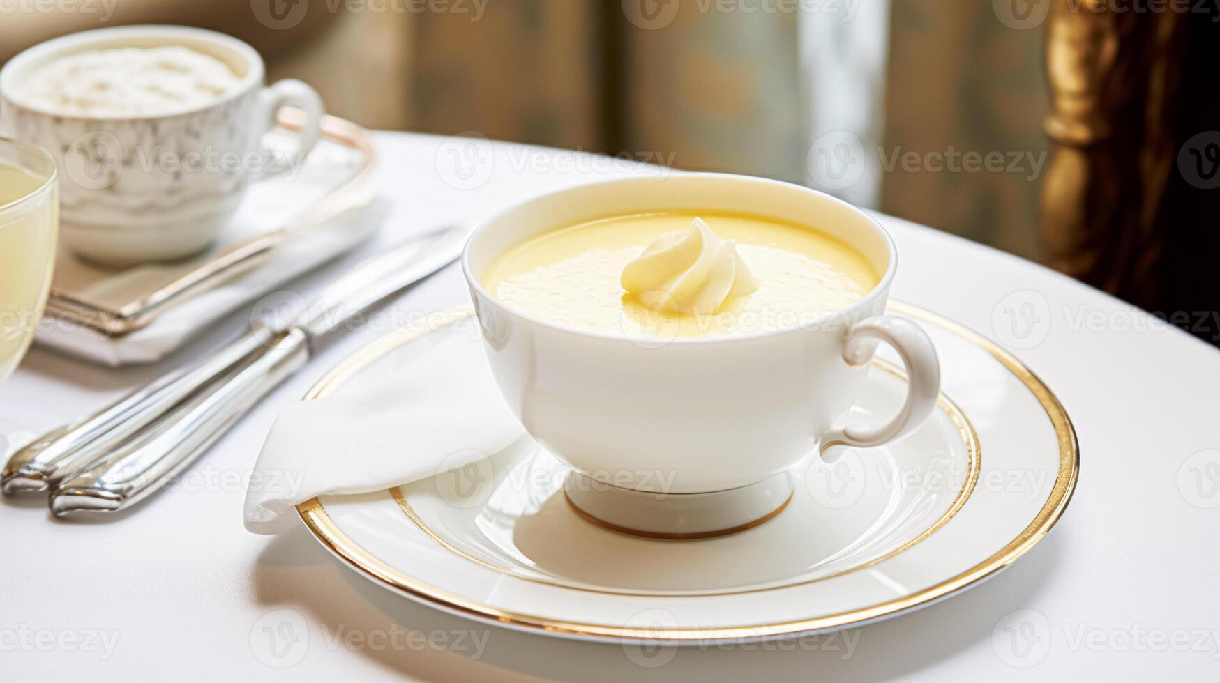 ai generado crema sopa en un restaurante, Inglés campo Exquisito cocina menú, culinario Arte comida y multa comida foto