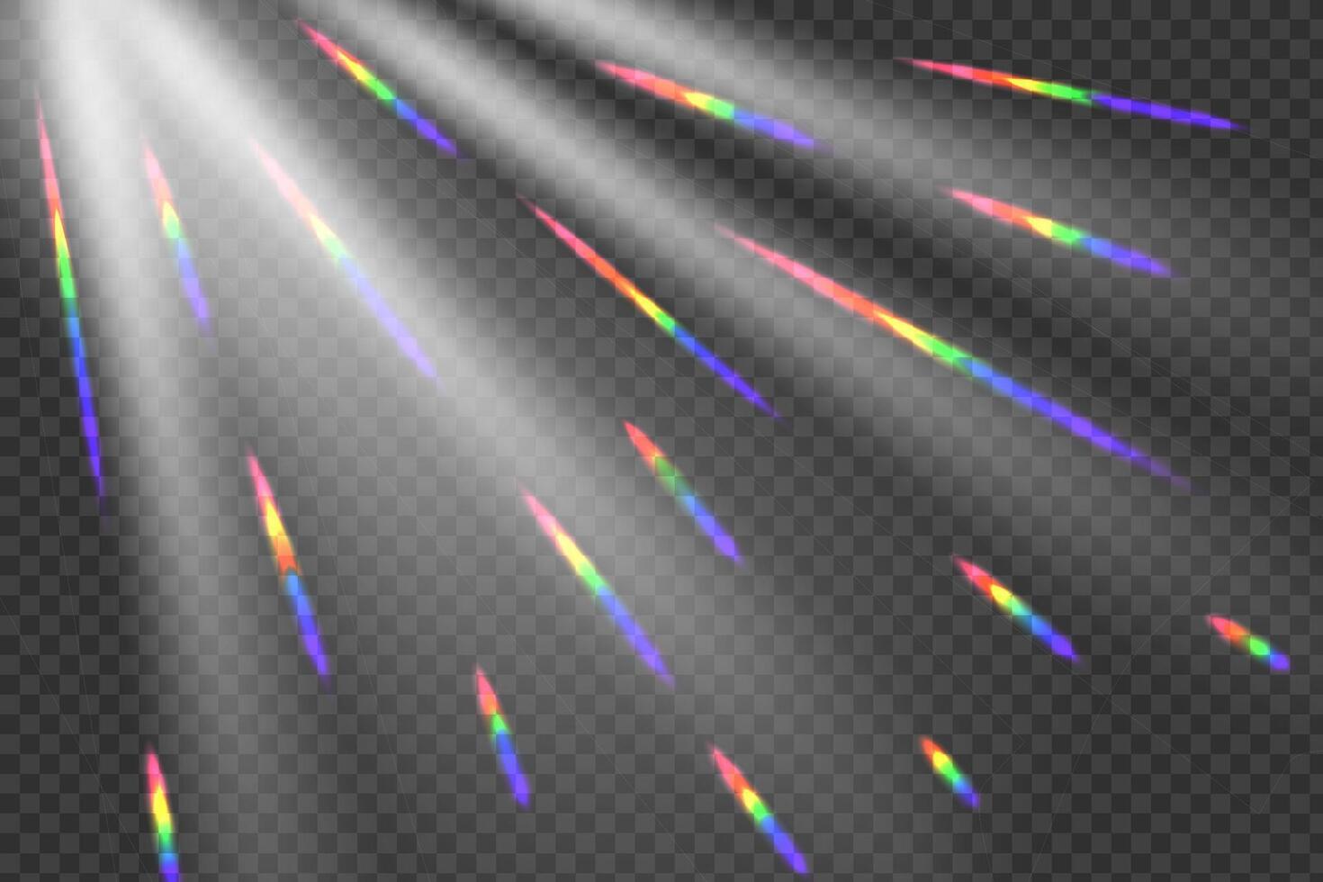 Rainbow angle prism rainbow light. Sun rays overlay effect. vector