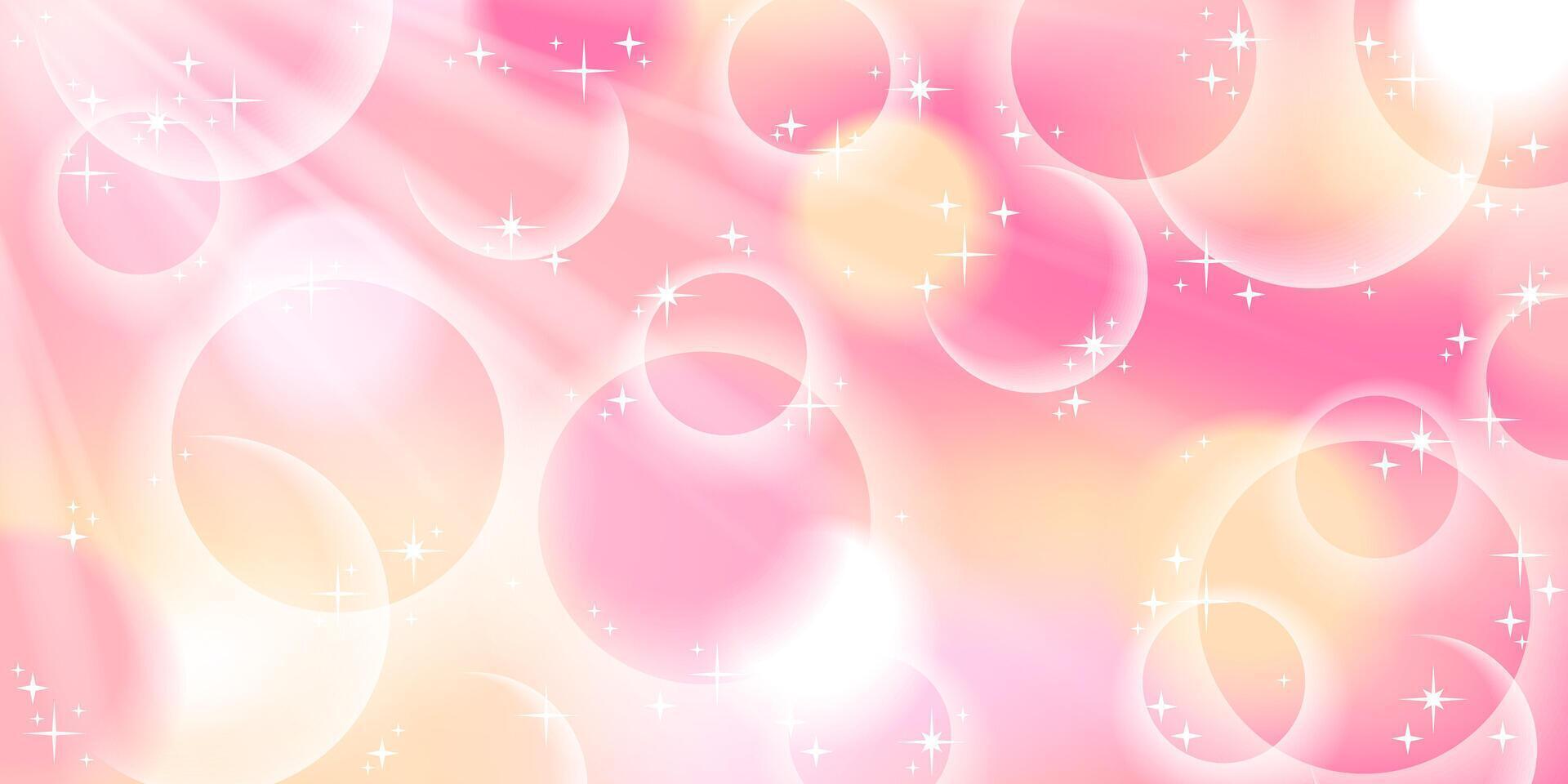 Cute y2k pink yellow anime background with bubbles. vector