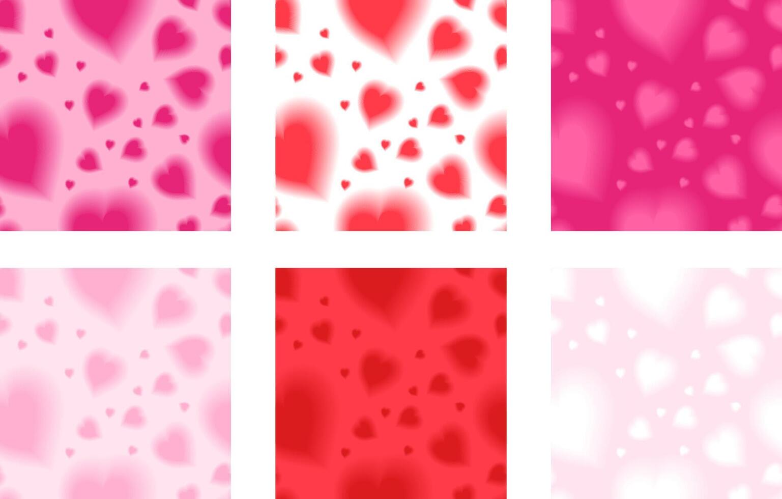 Romantic y2k pink heart seamless pattern set. vector