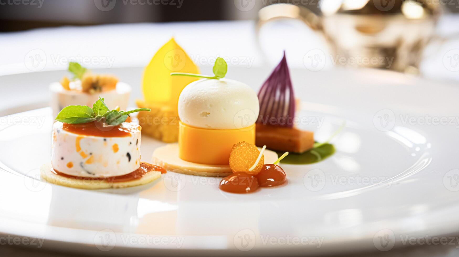 AI generated Food, hospitality and room service, starter appetisers as English countryside exquisite cuisine in hotel restaurant a la carte menu, culinary art and fine dining photo