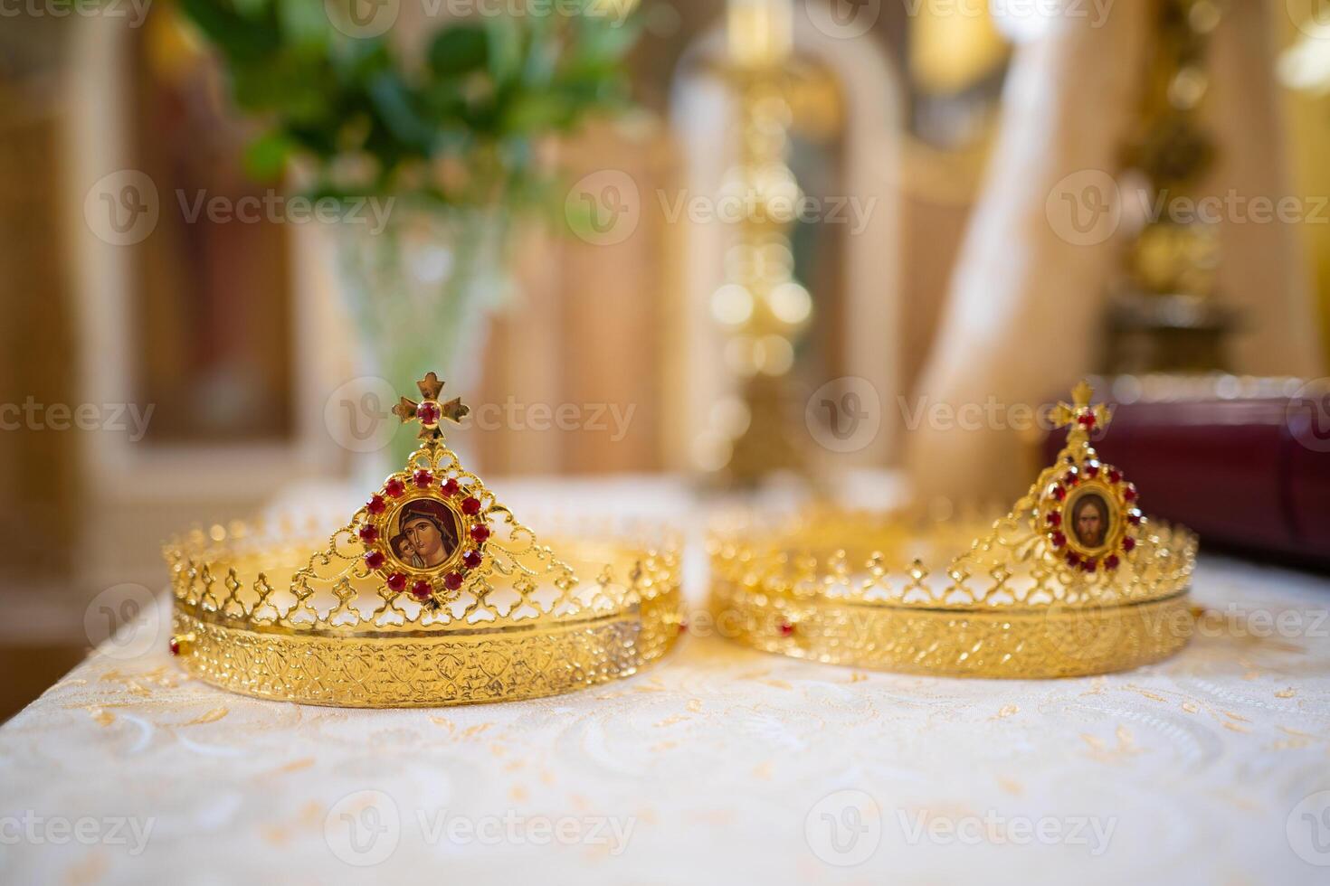 close-up of golden crowns in a Ukrainian church photo