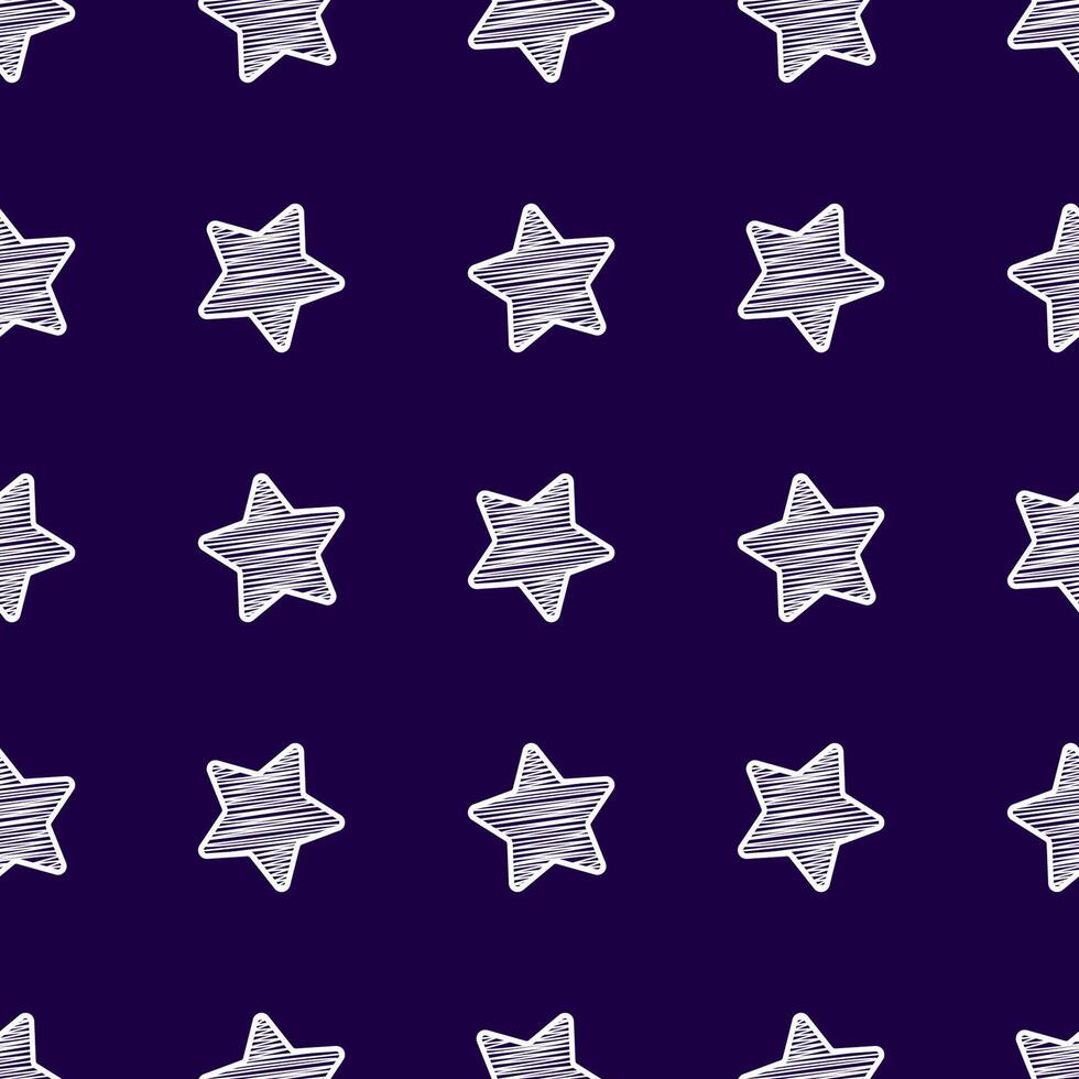 White stars on dark blue background, seamless texture for gift wrapping, abstract childish starry vector graphic pattern. Art and Illustration