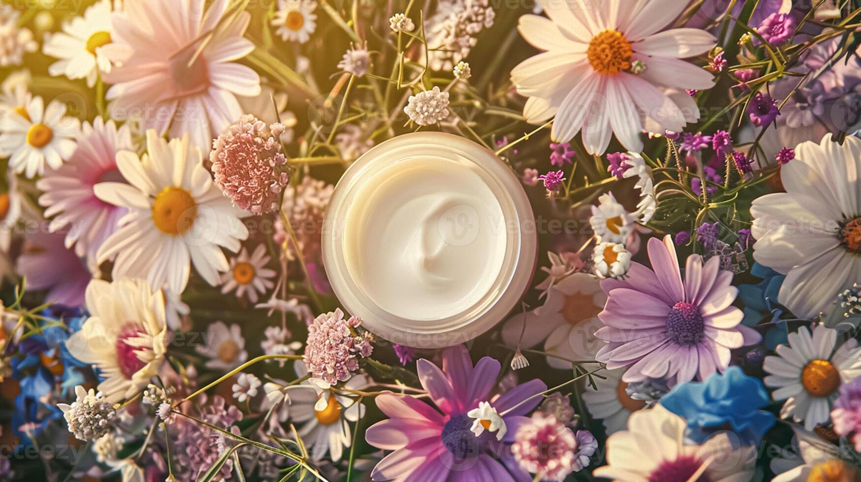 AI generated Face cream moisturiser as skincare and bodycare product with flowers background, spa and organic beauty cosmetics for natural skin care routine photo