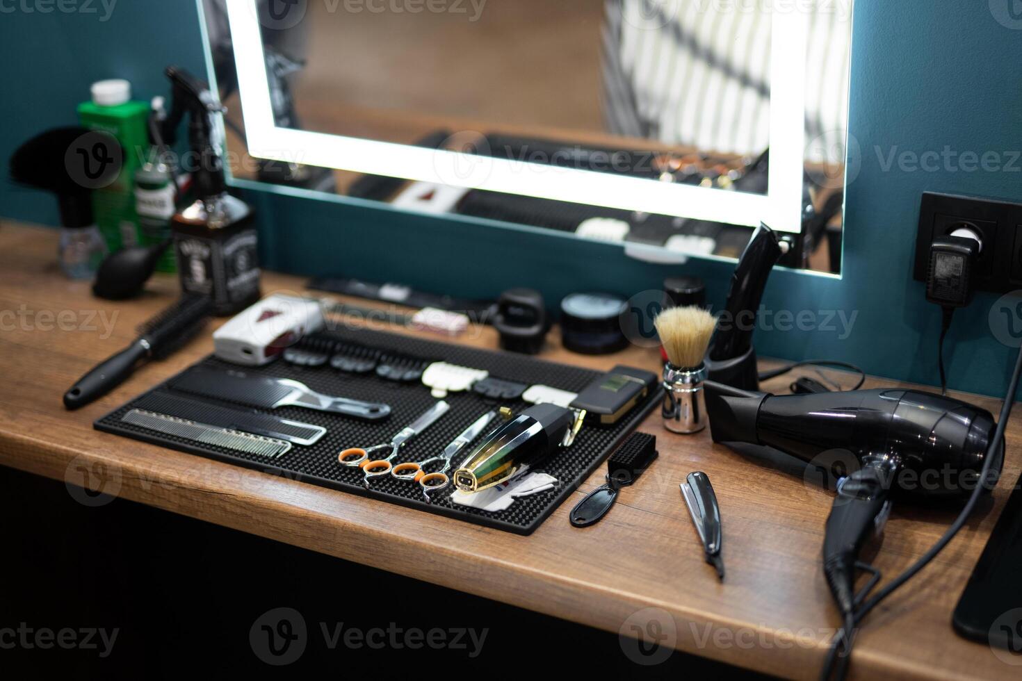 professional tools of a barber in a men's barbershop photo