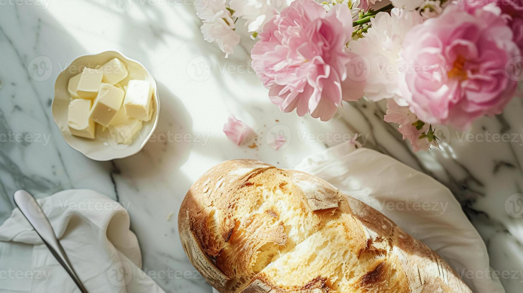 AI generated Bread and butter, homemade baking and traditional food, country life photo