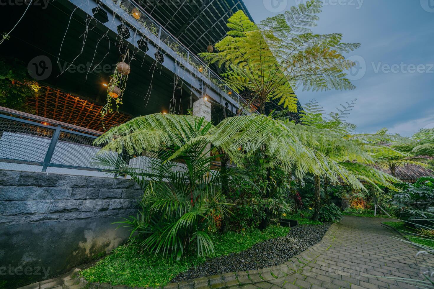 Eco building with plants on the park. Ecology concept. photo