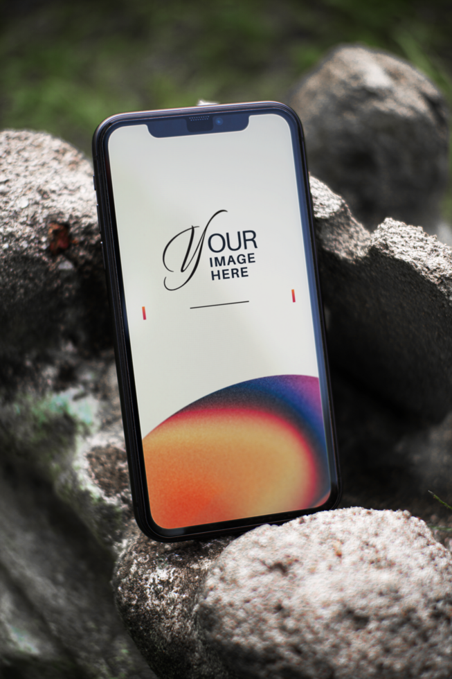 Outdoor smartphone with display screen editable mockup psd