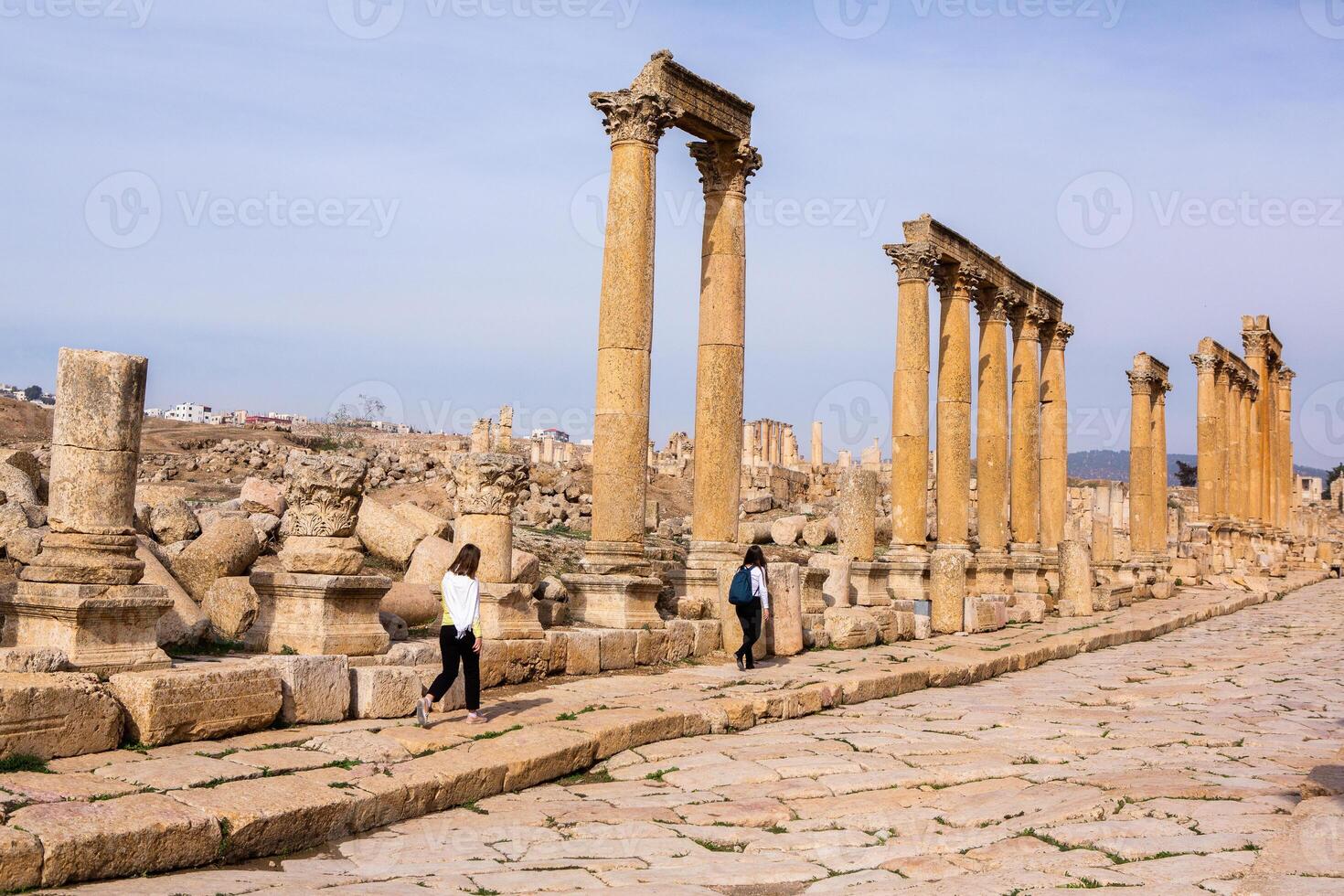 Roman ruins in the Jordanian city of Jerash. The ruins of the walled Greco-Roman settlement of Gerasa just outside the modern city. The Jerash Archaeological Museum. photo