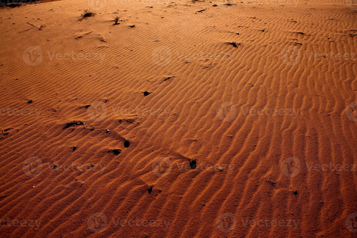 Wadi Rum Desert in Jordan. On the Sunset. Panorama of beautiful sand pattern on the dune. Desert landscape in Jordan. photo