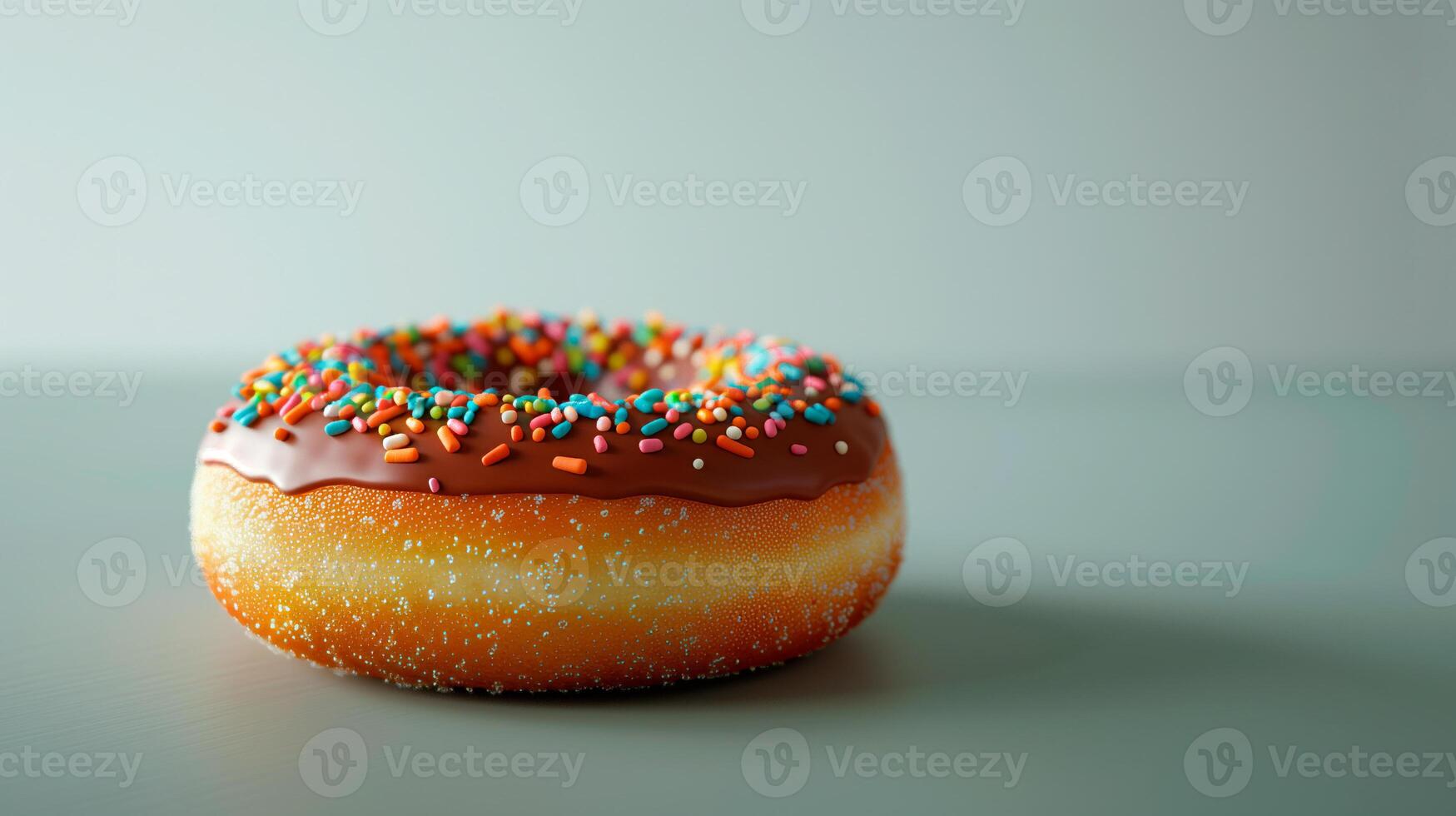 AI generated Sprinkled chocolate donut over gray background. Delicious frosted sprinkled donut isolated. photo