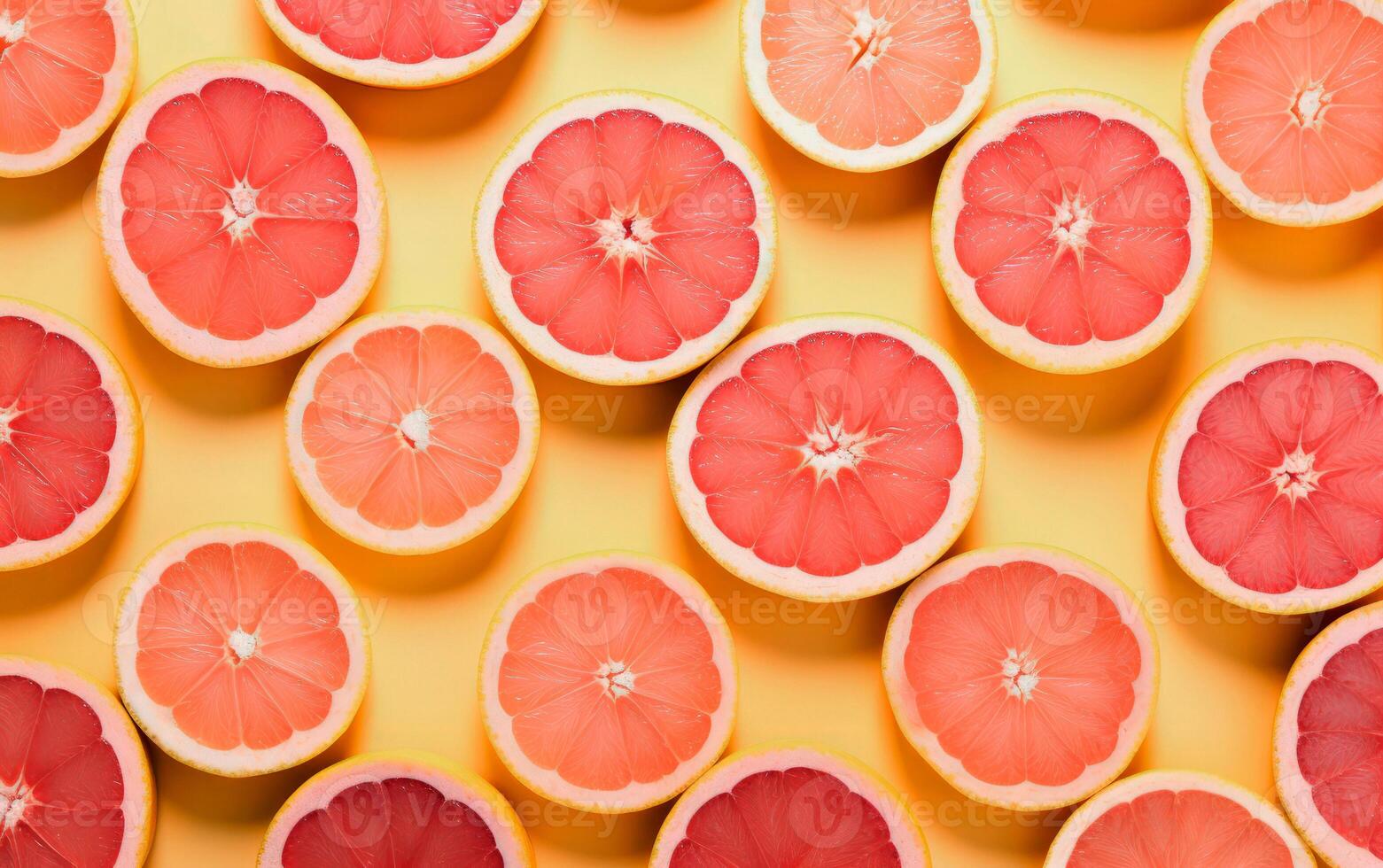 AI generated Fresh grapefruit texture over yellow background. photo