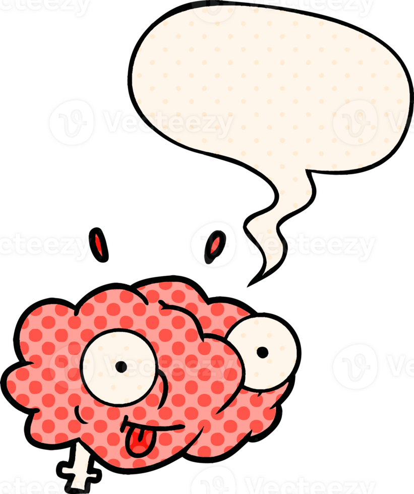 funny cartoon brain and speech bubble in comic book style png