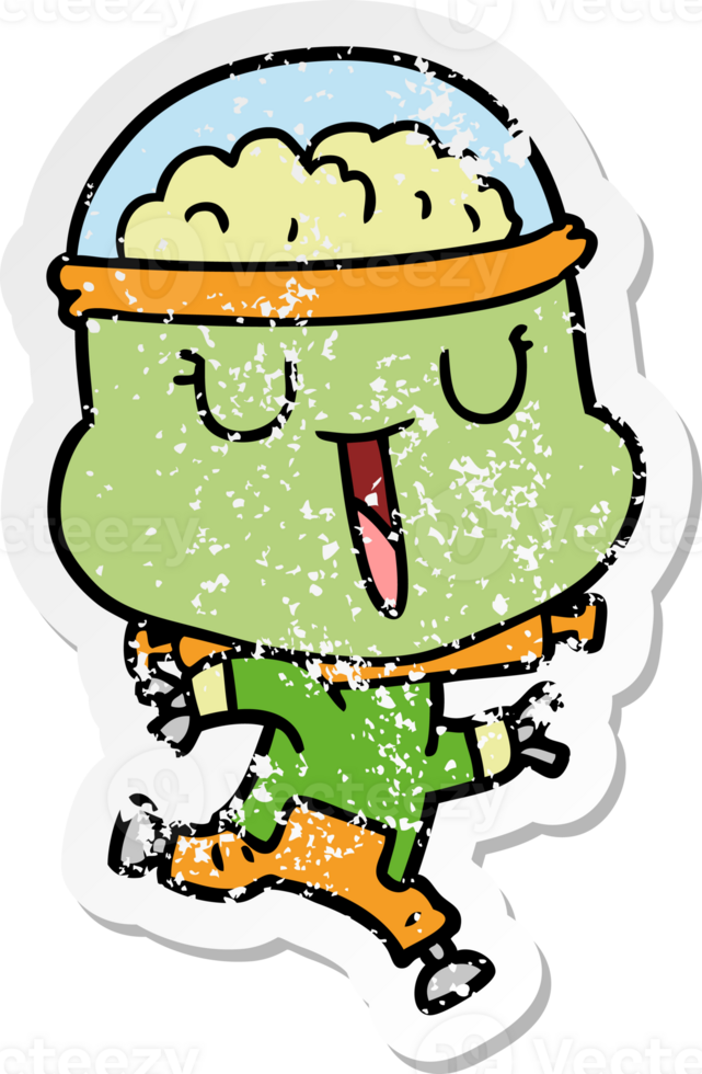 distressed sticker of a happy cartoon robot png