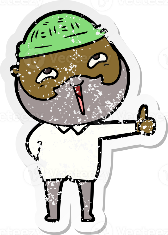distressed sticker of a cartoon happy bearded man png