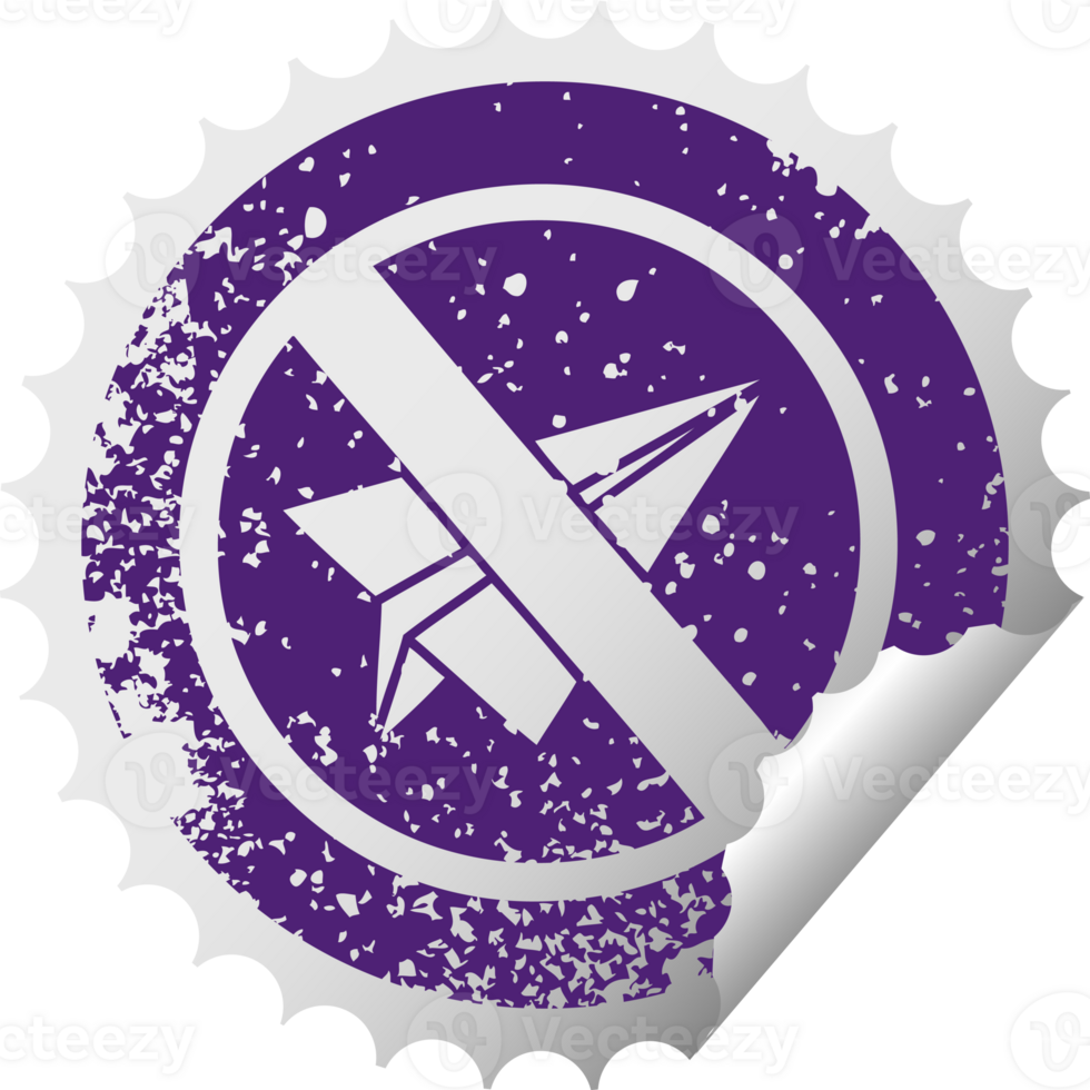 distressed circular peeling sticker symbol no paper aeroplanes allowed png