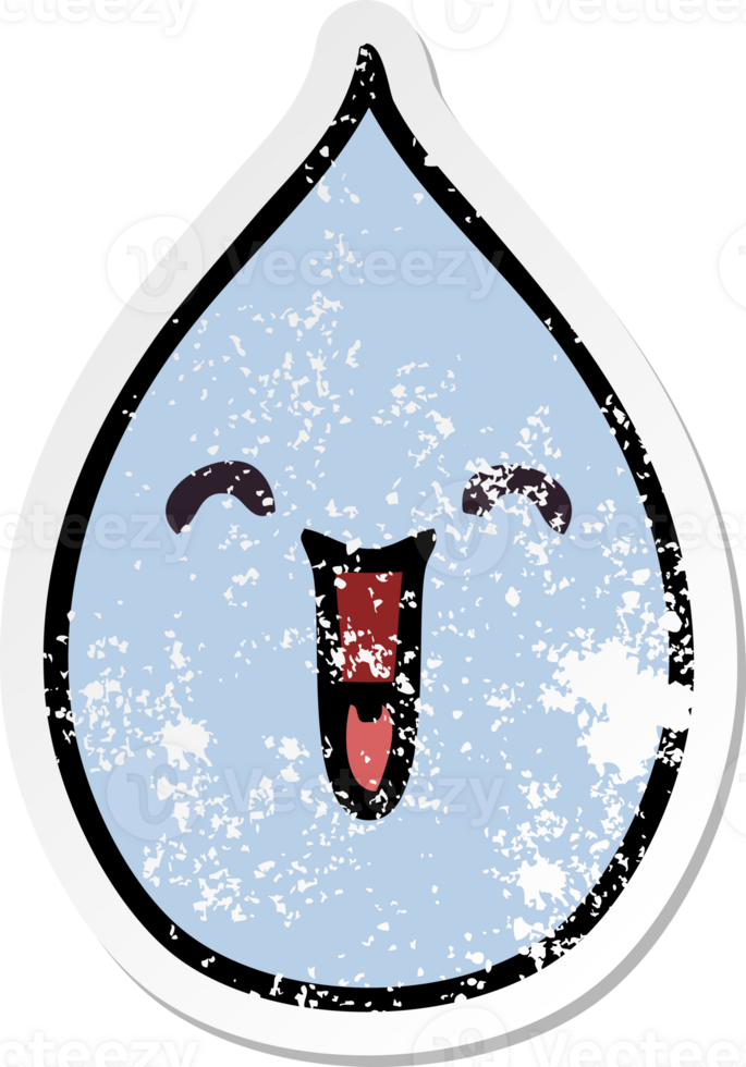 distressed sticker of a quirky hand drawn cartoon emotional rain drop png