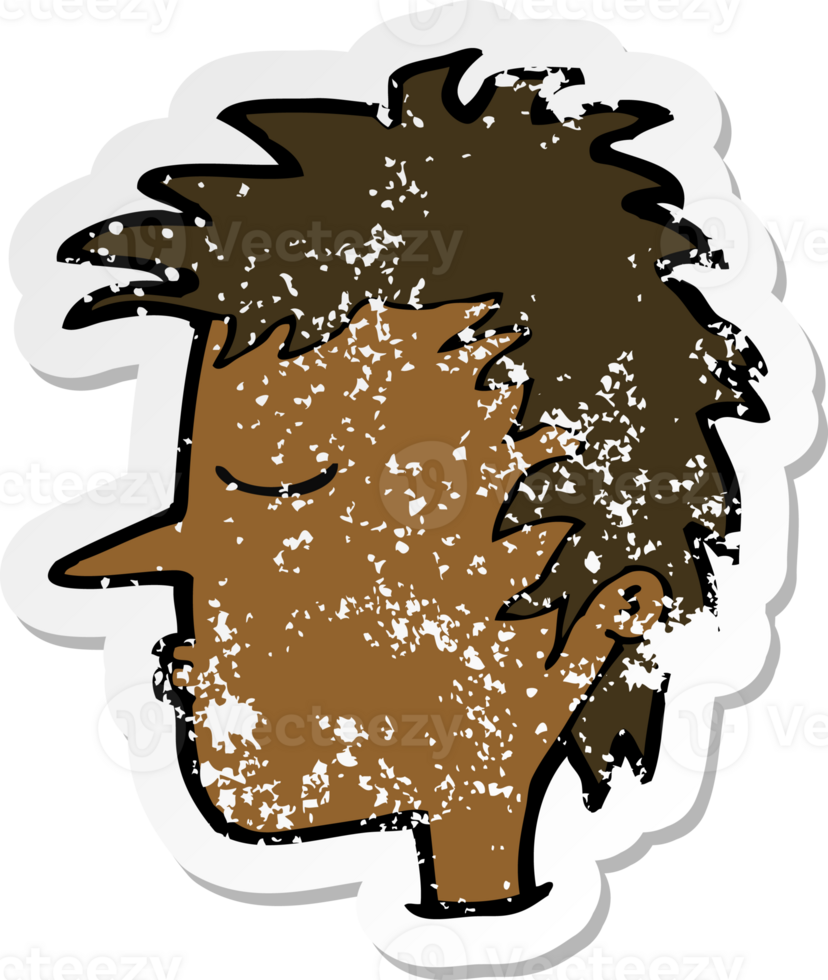 retro distressed sticker of a cartoon male face png