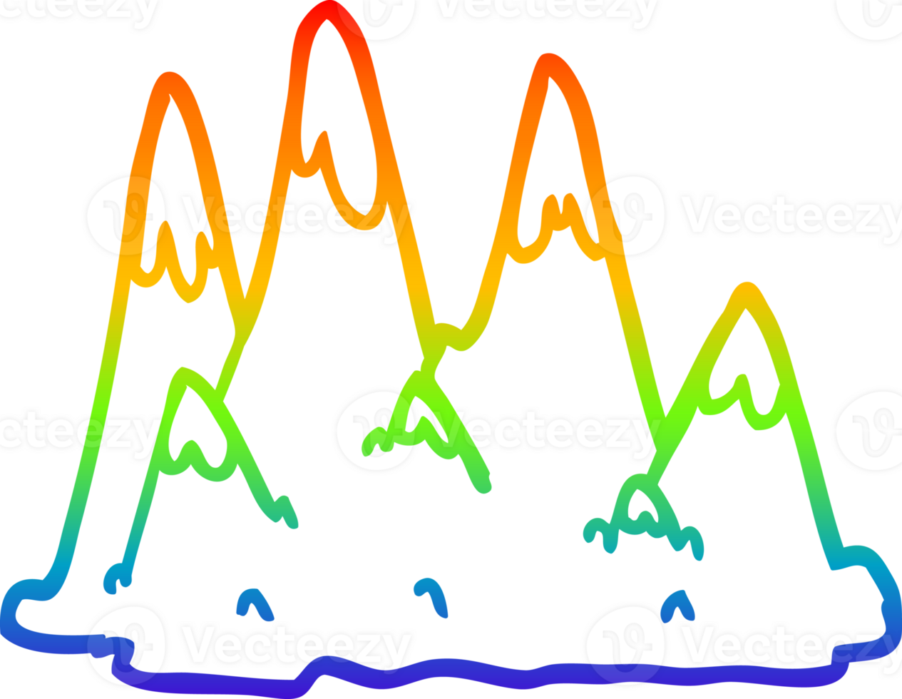 rainbow gradient line drawing cartoon mountains png