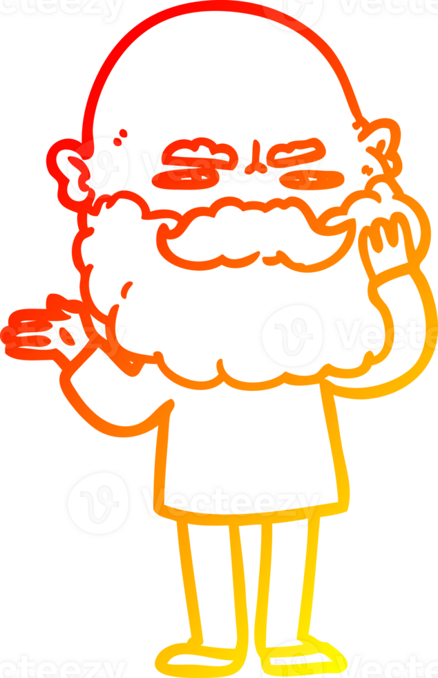 warm gradient line drawing cartoon man with beard frowning png