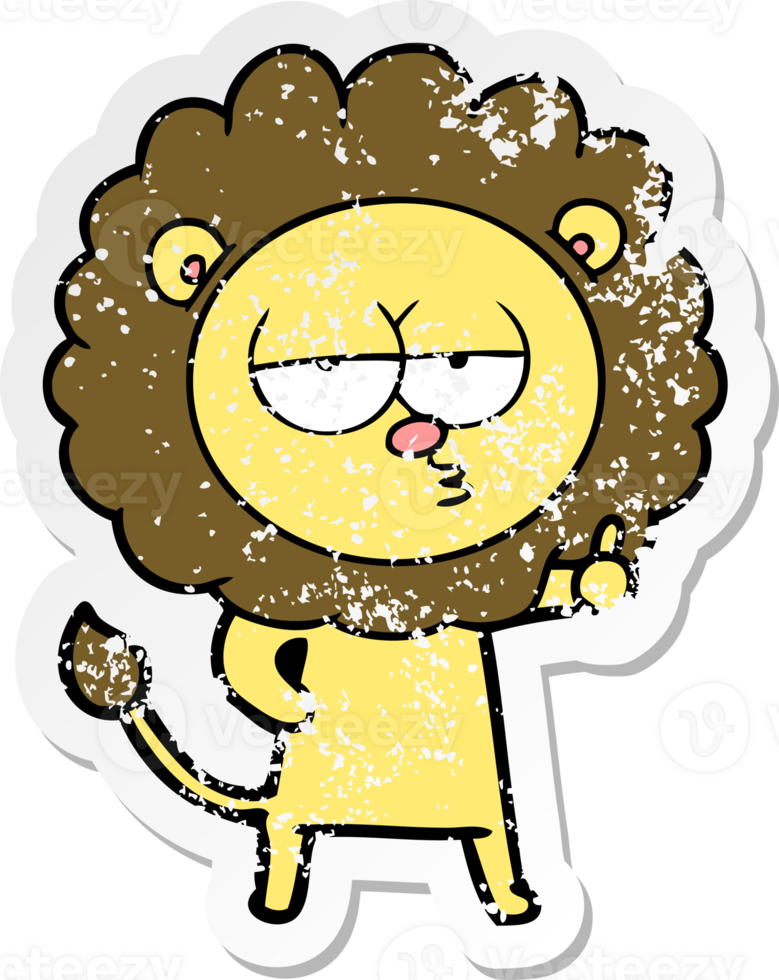 distressed sticker of a cartoon bored lion png
