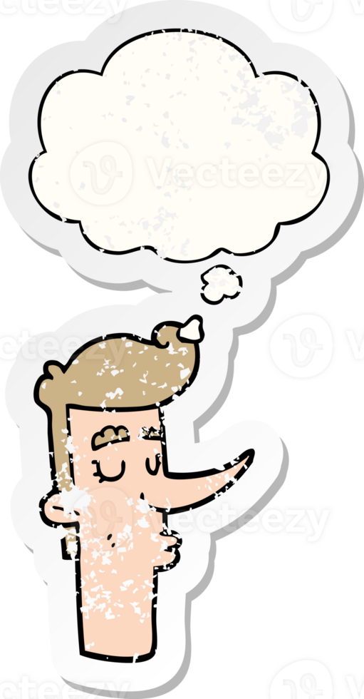 cartoon arrogant man and thought bubble as a distressed worn sticker png
