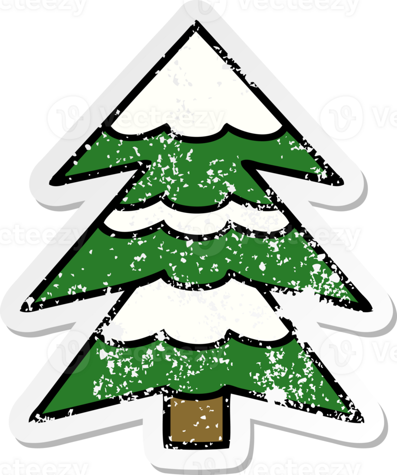 distressed sticker of a cute cartoon snow covered tree png