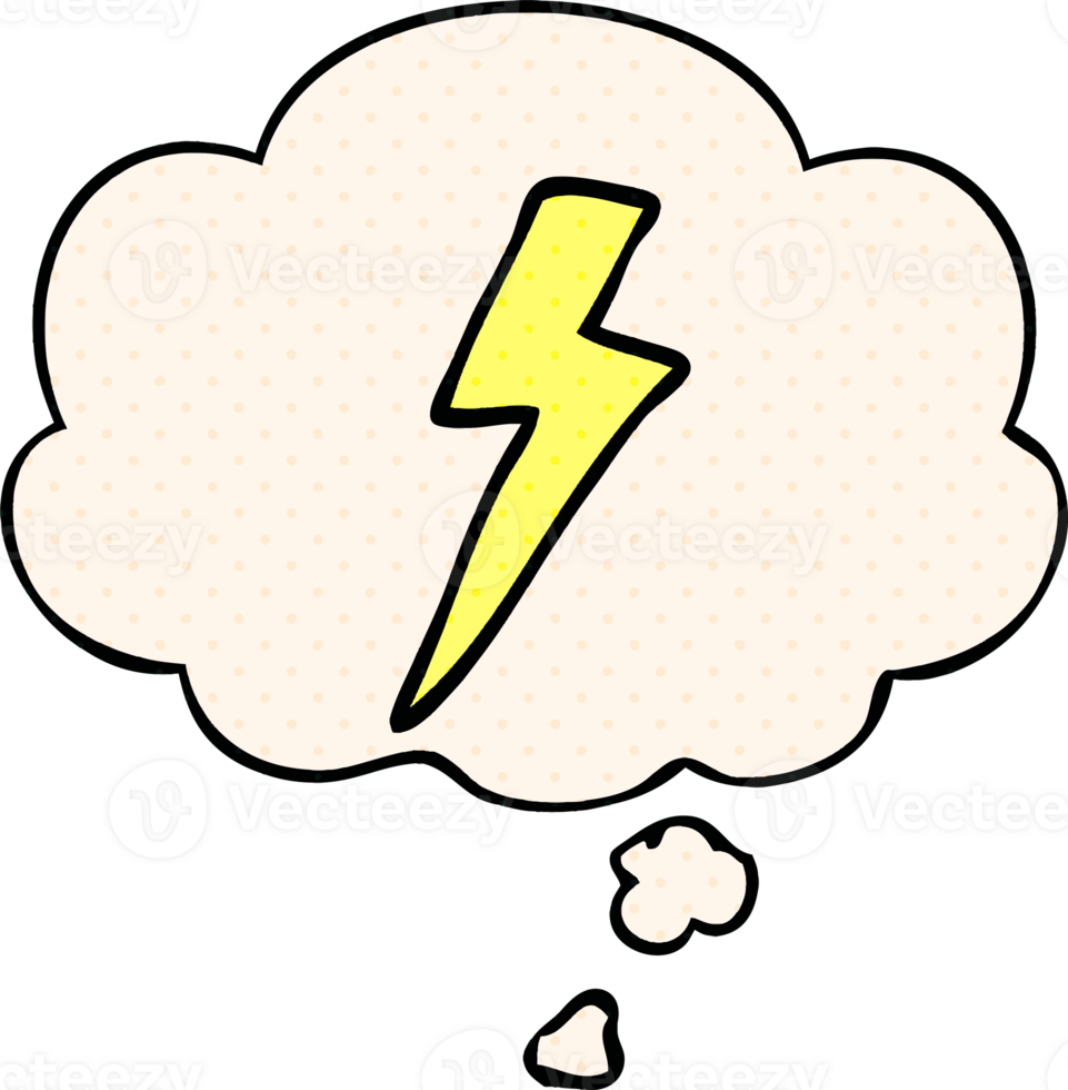 cartoon lightning bolt and thought bubble in comic book style png
