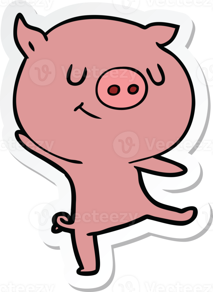 sticker of a happy cartoon pig png