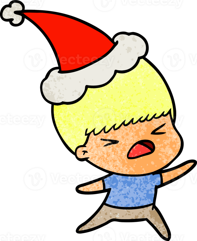 textured cartoon of a stressed man wearing santa hat png