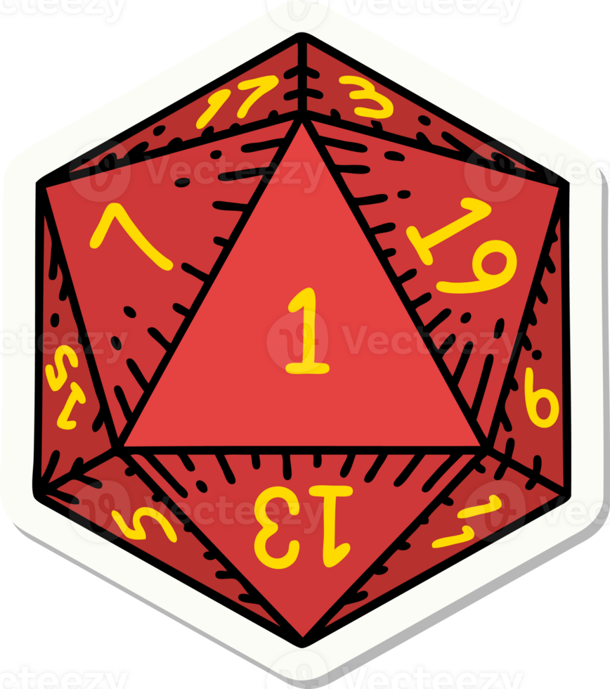 natural 1 D20 dice roll sticker png