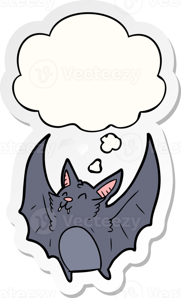 cartoon halloween bat and thought bubble as a printed sticker png