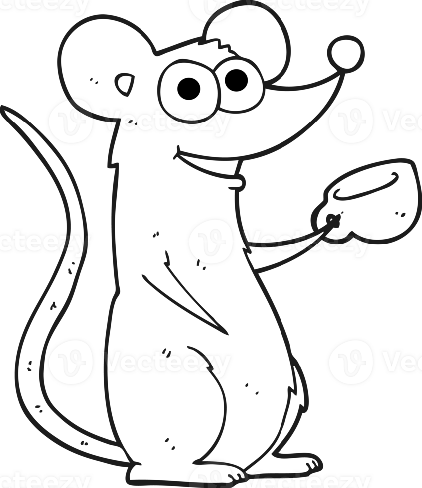 black and white cartoon mouse with cup of tea png