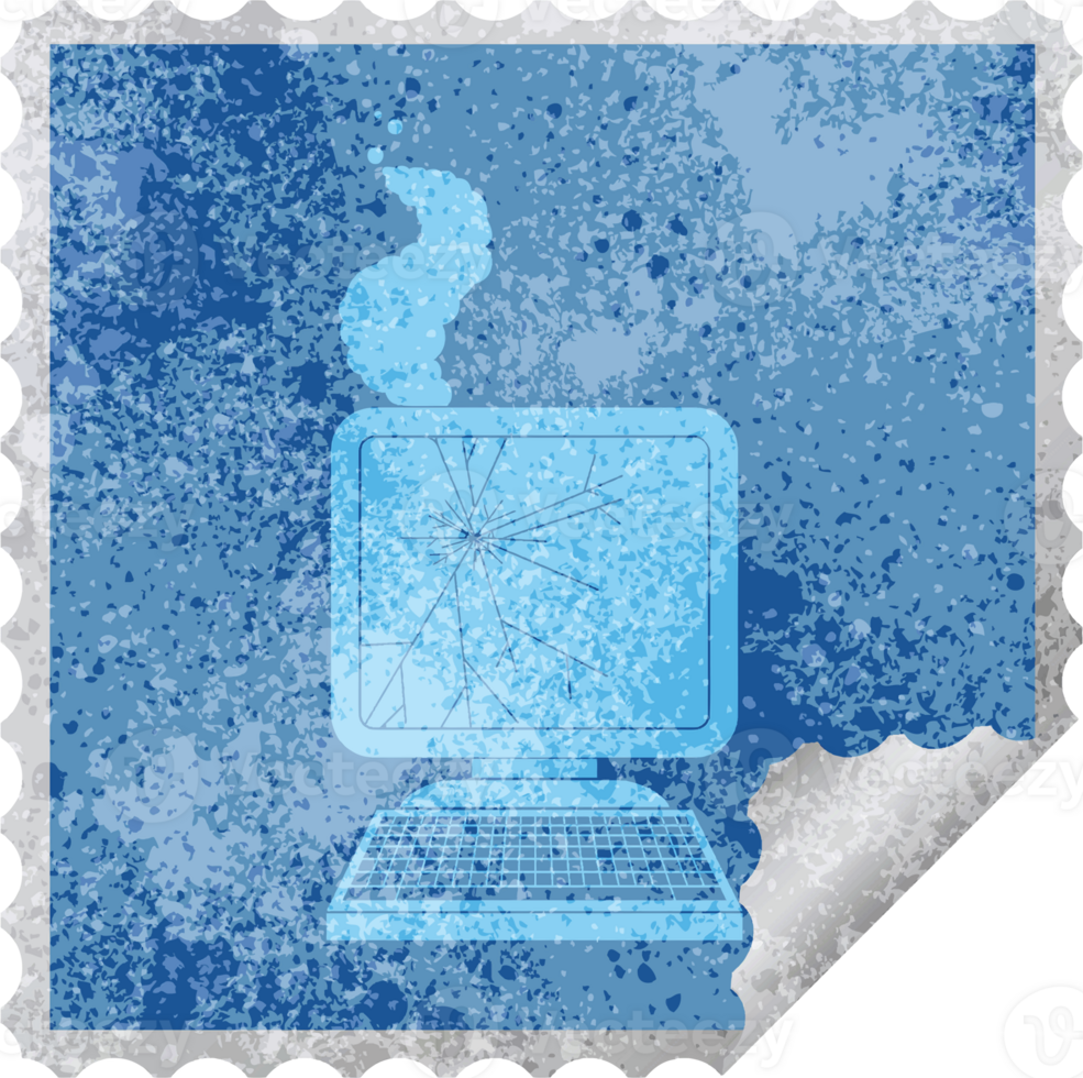 broken computer square peeling sticker png