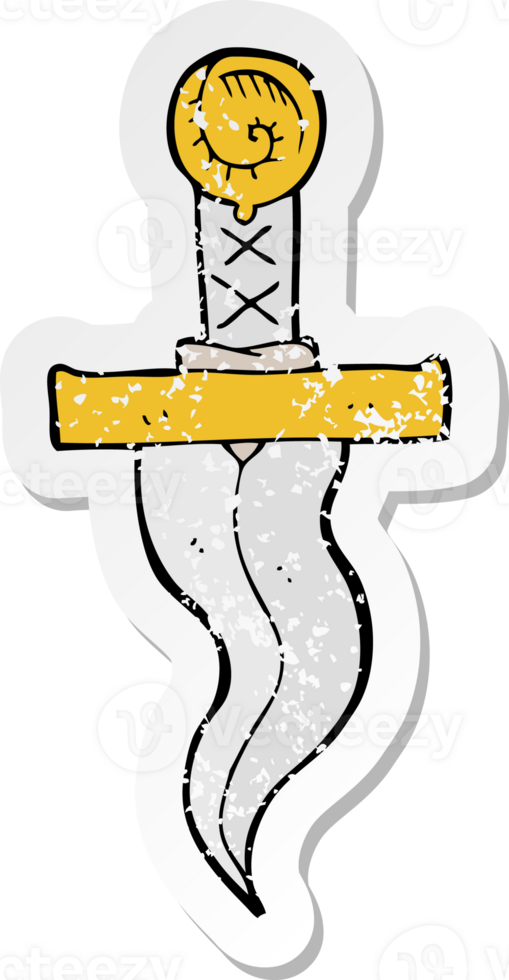 retro distressed sticker of a cartoon dagger png