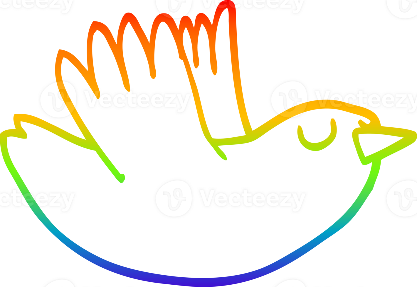 rainbow gradient line drawing cartoon flying bird png