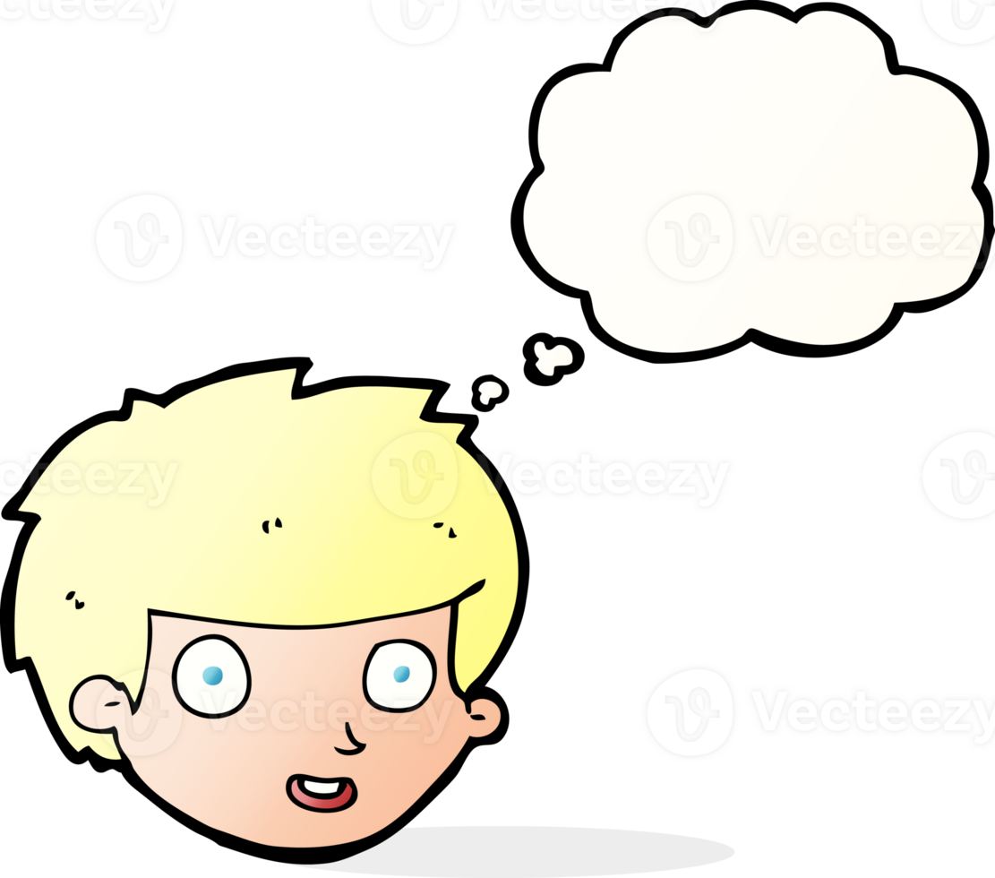 cartoon happy boy's face with thought bubble png