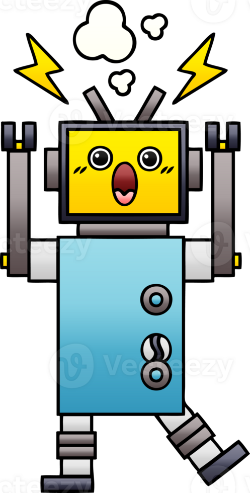gradient shaded cartoon malfunctioning robot png