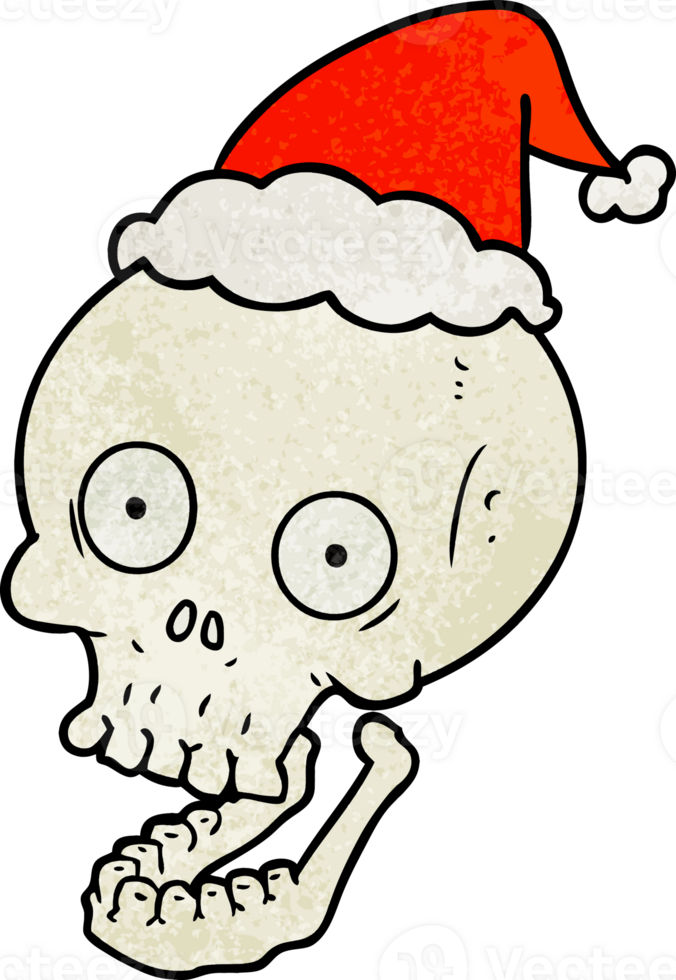 textured cartoon of a skull wearing santa hat png