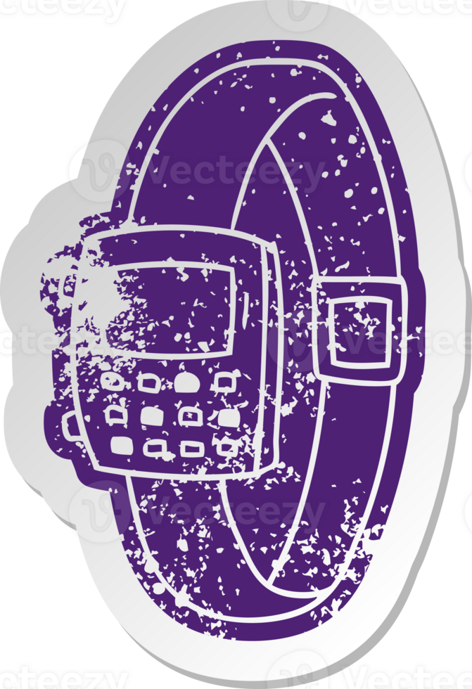distressed old sticker of a retro watch png