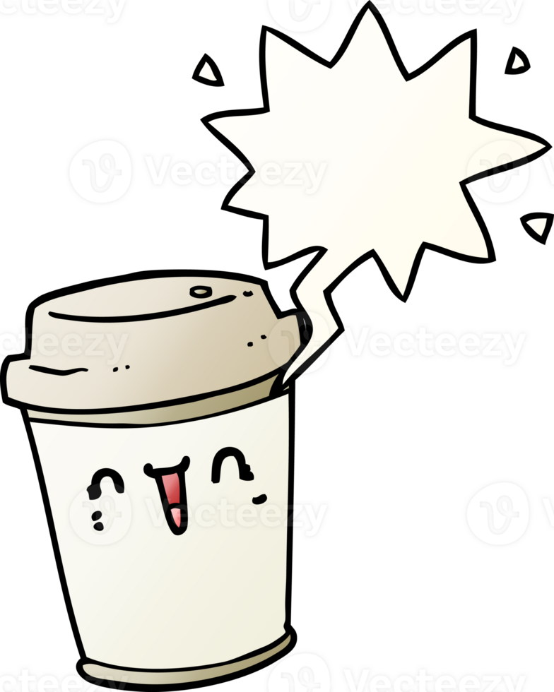 cartoon take out coffee and speech bubble in smooth gradient style png