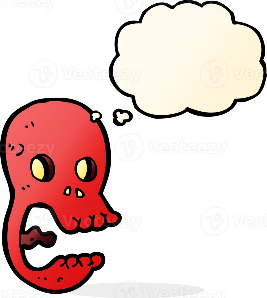 funny cartoon skull with thought bubble png