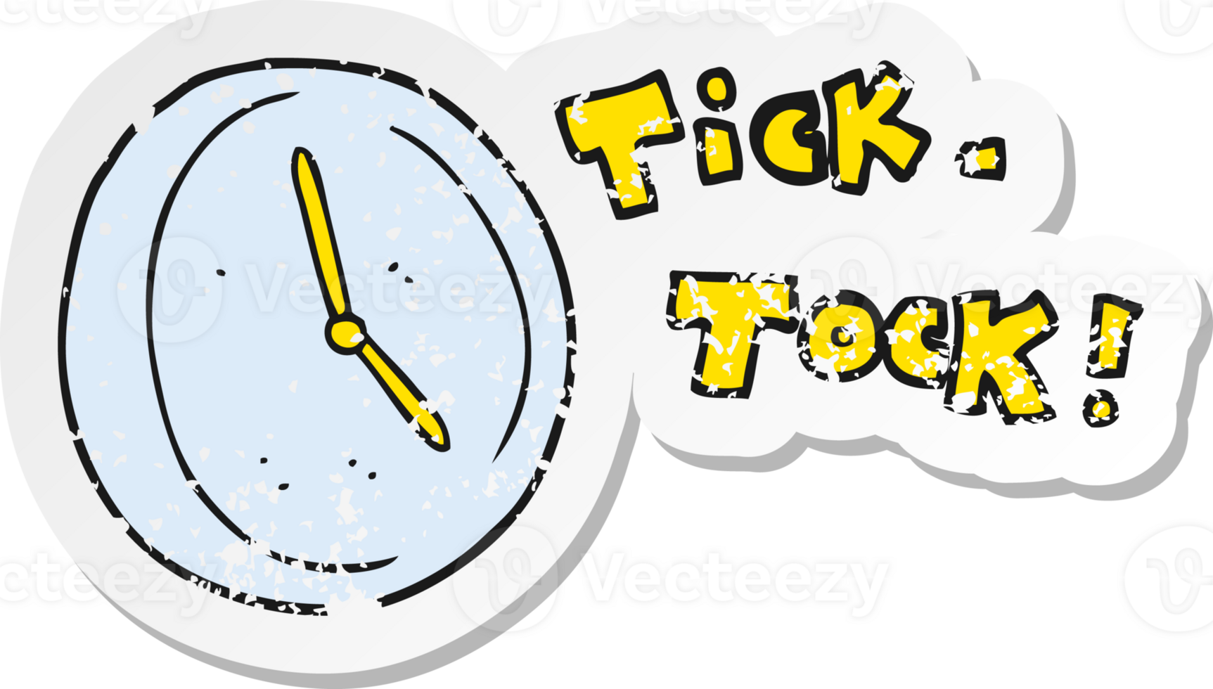 retro distressed sticker of a cartoon ticking clock png